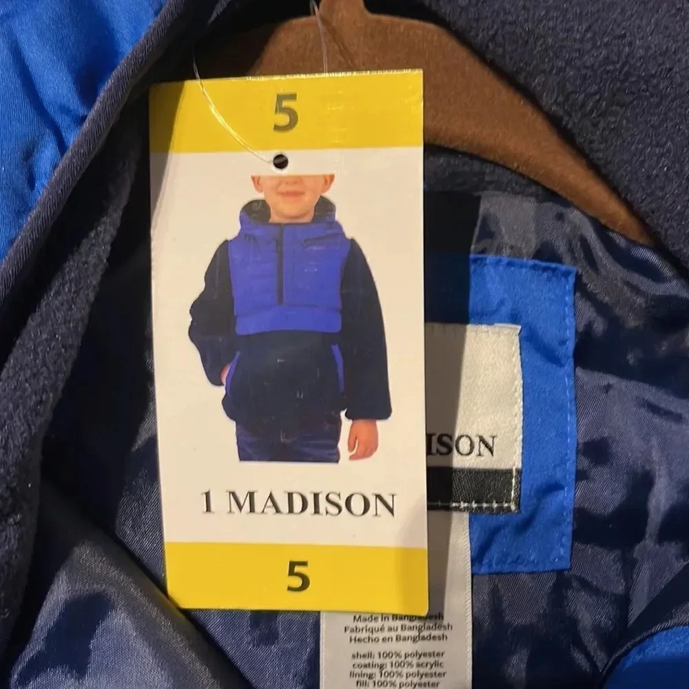 #12 1 Madison Sherpa Pullover Winer Jacket with Hood & Pront Pouch Blue Size 5